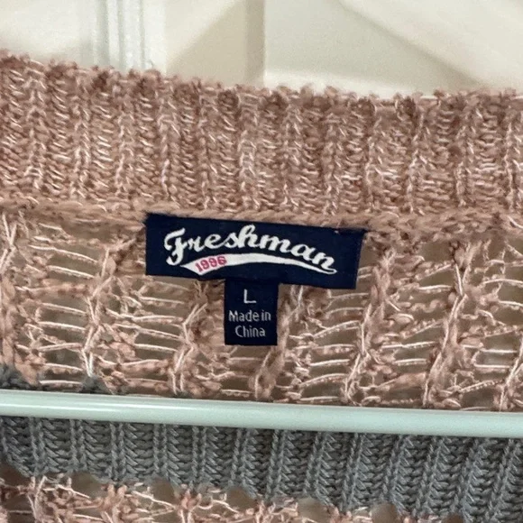 Freshman Pink and Gray Striped Cardigan L / G14 - Picture 3 of 4